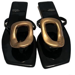 Jeffrey Campbell Gold and Black Sandals with Square Toe